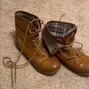 Tan rock and candy lace up ankle booties
